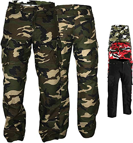 German Wear Motorradhose Herrren - Motorradjeans mit 2 CE-Protektoren - Bikerjeans futter aus Aramid-Kevlar-Stoff verstärkt - Cargohose rutsch- & brandfeste Jeanshose mit 6 Taschen Grün/Camo - 40W / 3