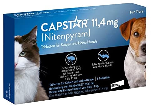 Capstar Tabletten für Katzen und kleine Hunde bis 11 kg, schnell wirksames Mittel gegen Flöhe, 6 Tabletten-Packung