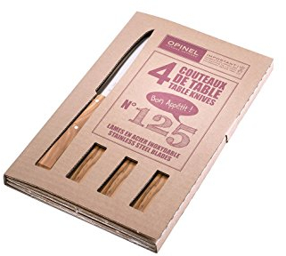 OPINEL - Bon Appetit Tafelmesser 4er Set Nummer 125 - Griffe aus Olivenholz