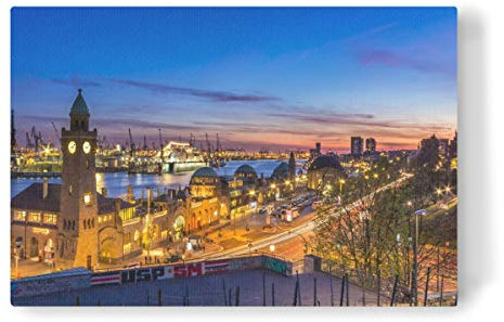 artboxONE Leinwand 30x20 cm Städte Blaue Stunde im Hafen Hamburg von Dennis Stracke
