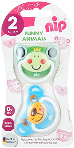 nip Beruhigungssauger Funny Animals, Silikon anatomisch, 5 - 18 Monaten, sortiert, 2 Stück