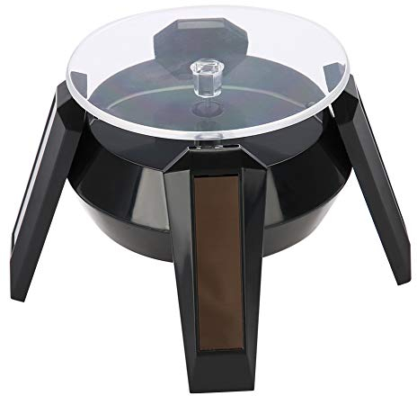 Solar Drehbarer Ausstellungsstand, Drehende Drehscheibe 360 ° Mit Led-Licht FüR Uhr-Telefon-Schmucksache-Anzeige (Schwarz)