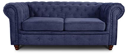 Sofa Chesterfield Asti 2-Sitzer, Couchgarnitur 2-er, Sofagarnitur, Couch mit Holzfüße, Polstersofa - Glamour Design (Blau (Capri 89))