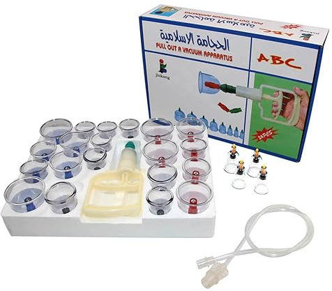 Massage Schröpfen Set mit Schröpfgläser aus Kunststoff mit Magneten + Vakuumpumpe (24-Set)