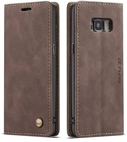 QLTYPRI Hülle für Samsung Galaxy S8 Plus, Vintage Dünne Handyhülle mit Kartenfach Geld Slot Ständer PU Ledertasche TPU Bumper Flip Schutzhülle Kompatibel mit Samsung Galaxy S8 Plus - Kaffee Braun