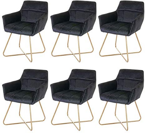 Mendler 6er-Set Esszimmerstuhl HWC-F37 Retro Design Samt - schwarz