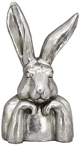 Exner putziger origineller Osterhase als Büste Hasenkopf als Osterdeko Keramik Silber antik glänzend (groß ca. 27,5 x 19,5 x 49 cm hoch)