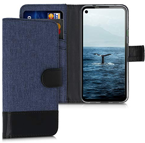 kwmobile Wallet Case kompatibel mit Google Pixel 4a - Hülle mit Ständer - Handyhülle Kartenfächer Dunkelblau Schwarz