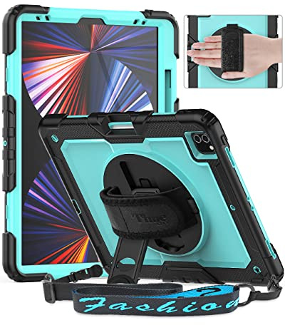 Timecity Funda para iPad Pro 12.9(6.ª/5.ª/4.ª/3.ª Generación, Funda Anticaída con Protector de Pantalla,Correa de Mano giratoria 360&Soporte,Portalápiz,para iPad Pro 6th Generation 12,9,Azul Claro