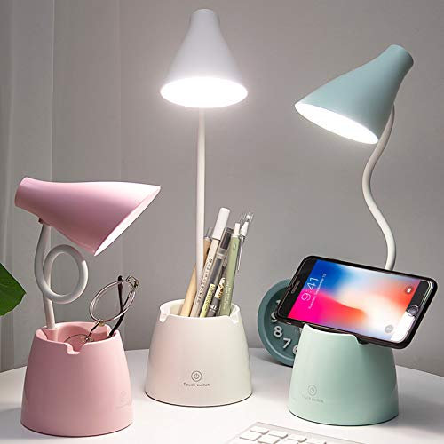 Lampada da Scrivania LED, Lampada da Tavolo Bambini con 3 Modalità di Illuminazione e Sensore Tattile, Dimmerabil Rotazione a 360 ° per Leggere, Studio, Lavorare (Bianca)
