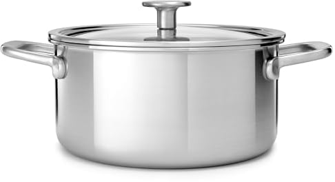 KitchenAid MultiPly 3PLY Casserole en Acier Inoxydable Sans PFAS avec Couvercle en Verre, 24 cm/4,9 L,Triply, Multiclad, Induction, Va au Four jusqu'à 220°C, Lave-Vaisselle, Argent