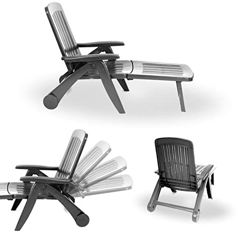 CREVICOSTA QUALITY MARK MARCAS DE CALIDAD - CANCÚN - Tumbona de Resina Plegable y reclinable. 72 x 60 x 190 cm (Antracita)