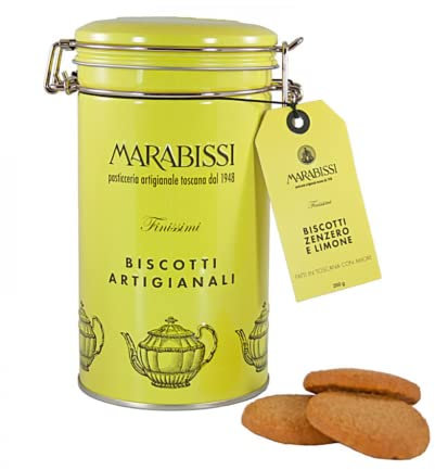 Marabissi® | Biscotti Artigianali Zenzero e Limone | Lattina Metallo Biscotti Zenzero - 200 Gr