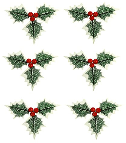 QUUPY 10PCS Artificial Holly Berries with Green Leaves Christmas DecorationGift Box Decorations Crafts Supplies