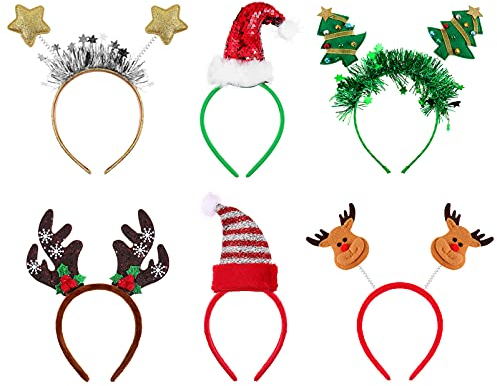 Lurrose 6Pcs Weihnachten Stirnbänder Weihnachten Stirnband Elfen Hut Weihnachten Baum Deer Geweih Stern Headwear Partei Haar Zubehör für Weihnachten Urlaub Parteien Foto Prop