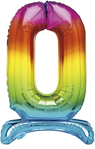 Unique Party 13260 - Riesen Stehen Nummer 0 Ballon - 76 cm - Regenbogen, Rainbow