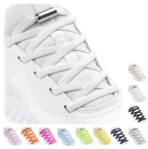 Stepace 2 Pares Cordones Elásticos con Cerradura de Metal, Cordones Ajustables sin atar para niños y Adultos, Cordones de Zapatos Sin Nudos para Zapatillas Deportivas Blanco