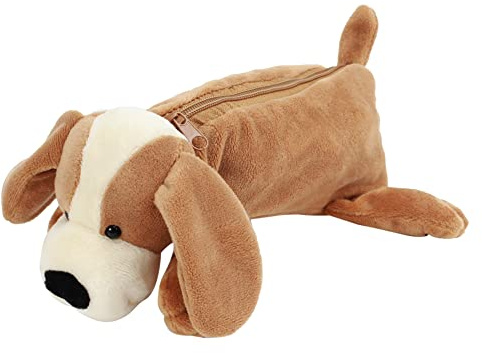 LA HUATE Kid's Super Cute Plush Pencil Case Dog Design Pencil Holder Pen Case for School Children Students Color Yellow Dog