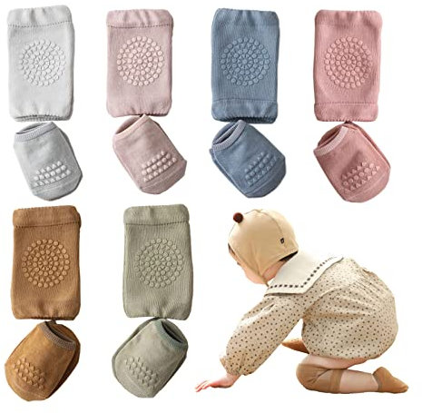 Huakunda 12 pares de rodilleras y calcetines para bebé de 8 a 36 meses, calcetines antideslizantes con puntos de goma, protectores antideslizantes