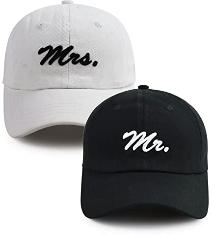 2 Stück Mr Mrs Baseballhüte für Männer und Frauen, frisch verheiratete Flitterwochen, Hochzeitsgeschenke, lustige, verstellbare 3D-bestickte Mütze für Paare, Mr and Mrs bestickte Hüte, Einheitsgröße