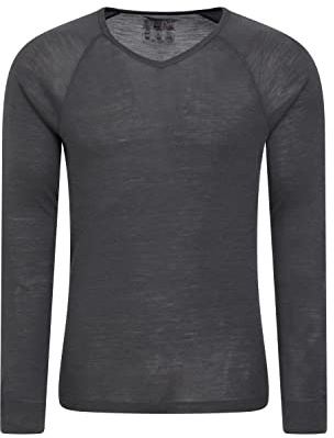 Mountain Warehouse Merino Mens V Neck Base Layer - Breathable, Antibacterial, Lightweight Top - Best for Autumn Winter, Outdoors, Travelling & Hiking Dark Grey 4XL