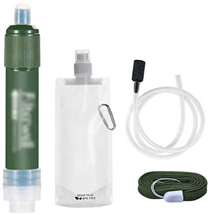JIONET Outdoor Wasserfilter Survival Wasserfilter 0,01 Mikron Survival Wasserfilter Notfall Wasserfilter Strohhalm for Camping Wandern Notfall Wasserfilter (Color : Green)