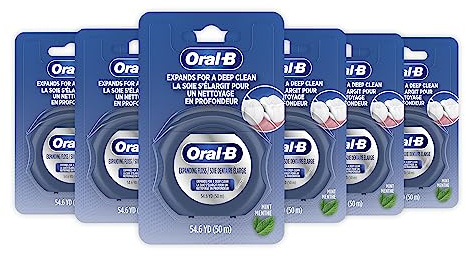 Oral-B Expandable Dental Floss, Mint, Expands for A Deep Clean, (Pack of 6) (50M)