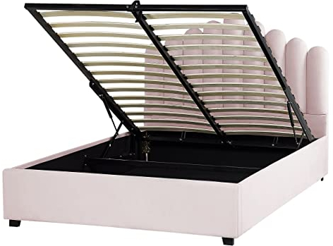 Letto Contenitore Velluto Rosa 140 x 200 cm Testata Alta a Conchiglia