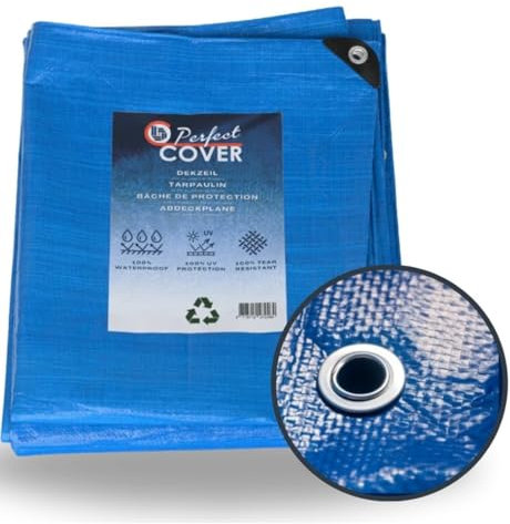 Cover Lona Impermeable / 80g/m² - Lona de protección con Ojales - para Muebles de jardín, Piscina, Coche, Caravana, Resistente a los Rayos UV, Resistente a los desgarros (Azul, 6x8m)