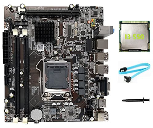 BEEOFICEPENG Placa base H55 LGA1156 compatible con I3 530 I5 760 Series CPU DDR3 placa base + CPU I3 550 + cable + repuesto de grasa térmica