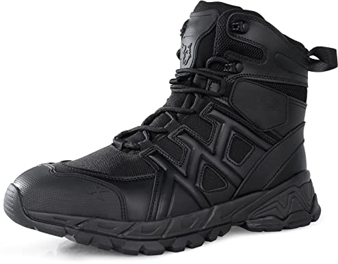 LUDEY Militari Uomo Stivali Tattici Stivali da Trekking Antiscivolo Scarpe da Lavoro Comode Stivali da Combattimento Scarpe da Corsa Alla Caviglia Stivali da Pattuglia Nero 43EU