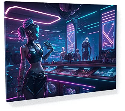 Sense Canvas Cyberpunk Nightclub Experience 18 Leinwand-Kunst, Heimdekoration, Wandkunstdruck, Poster, Gemälde, groß, 40 x 30 / 1,9 cm