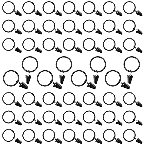 50 anelli per tende con clip, anello in metallo antiruggine, diametro 25 mm, per tenere tende pesanti, set di aste e drappeggi, colore nero
