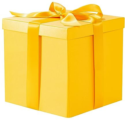 RUSPEPA Medium Birthday Gift Box with Lids, Ribbon and Tissue Paper, Collapsible Gift Box - 1 Pcs, 23x23x23 cm, Yellow