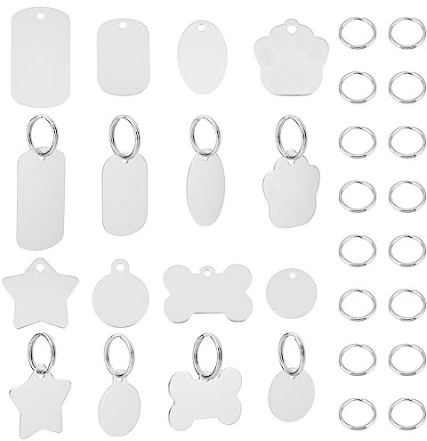 AHANDMAKER 24 Stück Aluminium-Stempelanhänger, 8 Stile, silberfarben, blanko, Schlüsselanhänger, DIY-Set, leere Erkennungsmarken, Anhänger, Charms für Armband, Halskette, Schmuck, DIY Handwerk