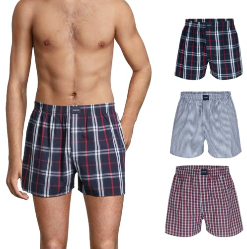 Almonu - Web - Boxershorts - 3er Pack (L Rot/Blau karriert)