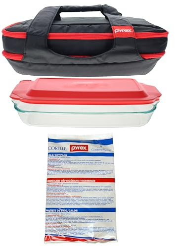 Pyrex 4-Piece Picnic Bundle with Glass Dish, Lid, and Hot/Cold Pack Made in The USA