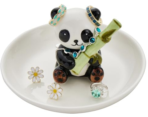Zhuboji Panda Ring Holder Jewelry Dish, Ceramic Jewelry Holder Ring Dish Jewelry Tray, Panda Gifts for Women Birthday Engagement Wedding Christmas