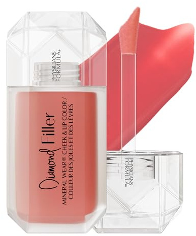 Physicians Formula Mineral Wear®Diamond Filler Cheek & Lip Color, Serum-to-Cream Multi-Use Liquid Blush Formula, Plumps & Smooths for Fuller Looking Cheeks & Lips, Monochromatic Look - Brilliant Peach
