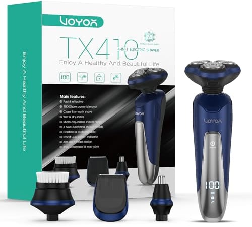 VOYOR Máquina de afeitar Afeitadora Eléctrica Recargable Para Hombres, Recortadora de Barba, Juego de Afeitadora En Húmedo y Seco TX410 (Azul)