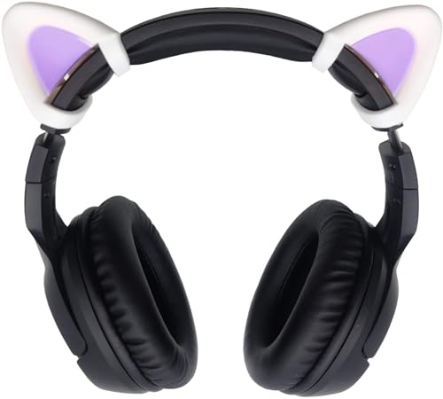 sciuU Kitty Ears Dekorativ für Kopfhörer, Silikon Katzenohren Dekoration Kompatibel mit HypreX Cloud/Cloud II/Cloud Flight etc., Installation mit verstellbaren Befestigungsgurten, Weiß+Violett