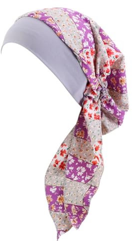 ihreesy Vorgebundene Chemo-Schals für Damen, Atmungsaktive Beanie-Turban-Mütze für Frauen Stilvoller Turban Elastisches Stirnband Bandana Headscarf Cap Musselin Hijab Kopftuch Schals Wraps,Typ 15