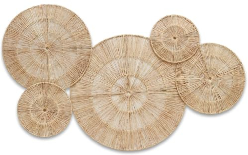 CHI AN 45,7 cm Boho Wanddekoration - Set mit 5 gewebten Jute-Wandkörben, Boho-Wandkunst & dekorativer Korb-Set, Bauernhaus-Wandbehang, handgewebte Wandplatten für Wohnzimmer, Schlafzimmer, 45,7 cm,