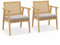 COSTWAY 2er Set Esszimmerstühle Akzentstühle, Loungesessel mit Atmungsaktivem Rattan-Rücken & Abnehmbarem Sitzkissen, Rattanstühle mit Gummiholzrahmen für Wohnzimmer Esszimmer