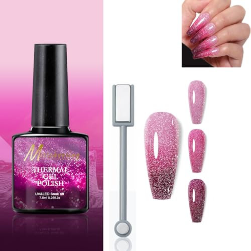Flash Holographic Cat's Eye Jelly Pink Magnetic Nail Polish With Magnet - Oil-Absorbing UV/LED, 7.5ml