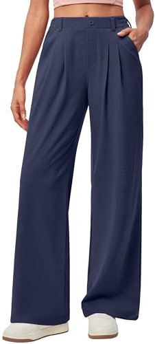 IUGA Waffelstrick-Hose mit weitem Bein, hohe Taille, legere Hose, Arbeitshose mit Taschen, Schrittlänge 66 cm / 71 cm, Dunkelblau, Medium Zierlich