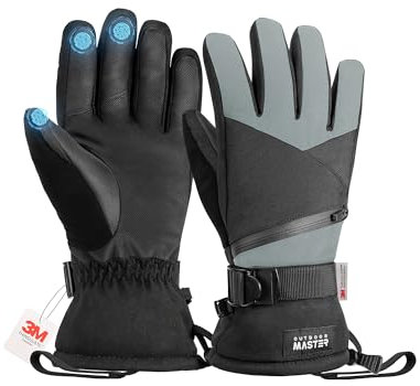 OutdoorMaster Skihandschuhe Damen & Herren, 3M Thinsulate Wasserdicht Schneehandschuhe, Winter Warme Winddichte Snowboard Handschuhe mit Doppel-Tasche