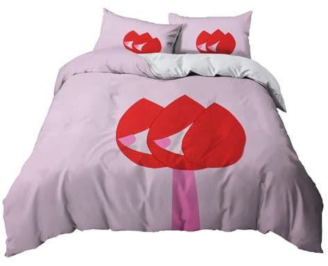 Housse de Couette 140x200 Rose Rouge Housse de Couette Microfibre Utilisation Continue Respirable Sets de 2 Taies Oreiller Style Enveloppe Lavage à l'eau Doux Housse