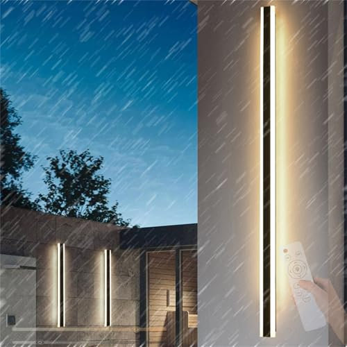 TZSMUM LED Esterno Lampada da Parete Dimmerabile Luminaire Mural con Telecomando IP65 Impermeabile Interno Applique da Parete Moderno per Balcone Giardino Veranda Via Garage (100CM)