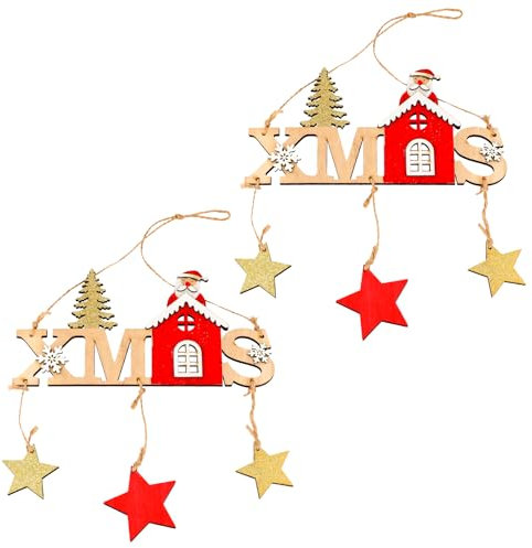 Volumoon 2 Pezzi Cartelli da Parete Natalizi in Legno da Appendere, Decorazioni per Porte Natalizie, Cartello in Legno di Buon Natale, Decorazioni Natalizie, per Porta Muro Albero di Natale (A)